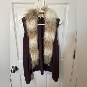 Anthro Skies Are Blue Vest Mobwife Size S Fur Neckline Shark Bite Hem Plum